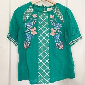 Anthropologie Maeve floral embroidered blouse